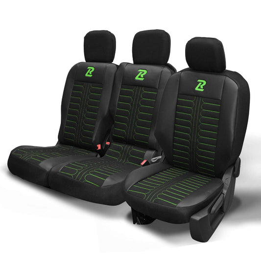 Pokrowce na fotele samochodowe TORNADO Citroen Berlingo 3, Fiat Doblo 3, Peugeot Partner 3, Opel Combo E, Toyota Proace City 1+2 Czarno - Zielone 