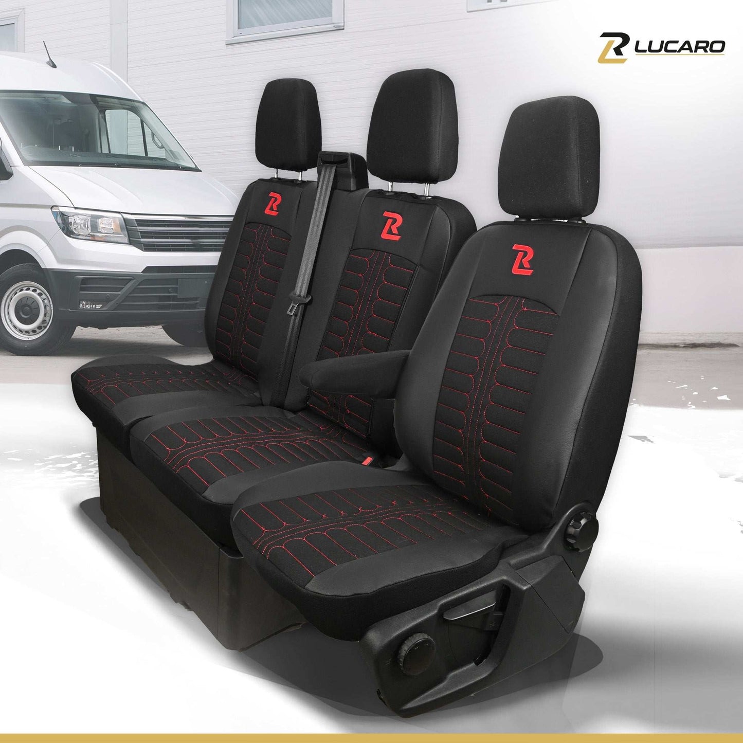 Pokrowce na fotele TORNADO Ford Transit, Transit Custom od 2013 1+2 CZARNO - CZERWONY 