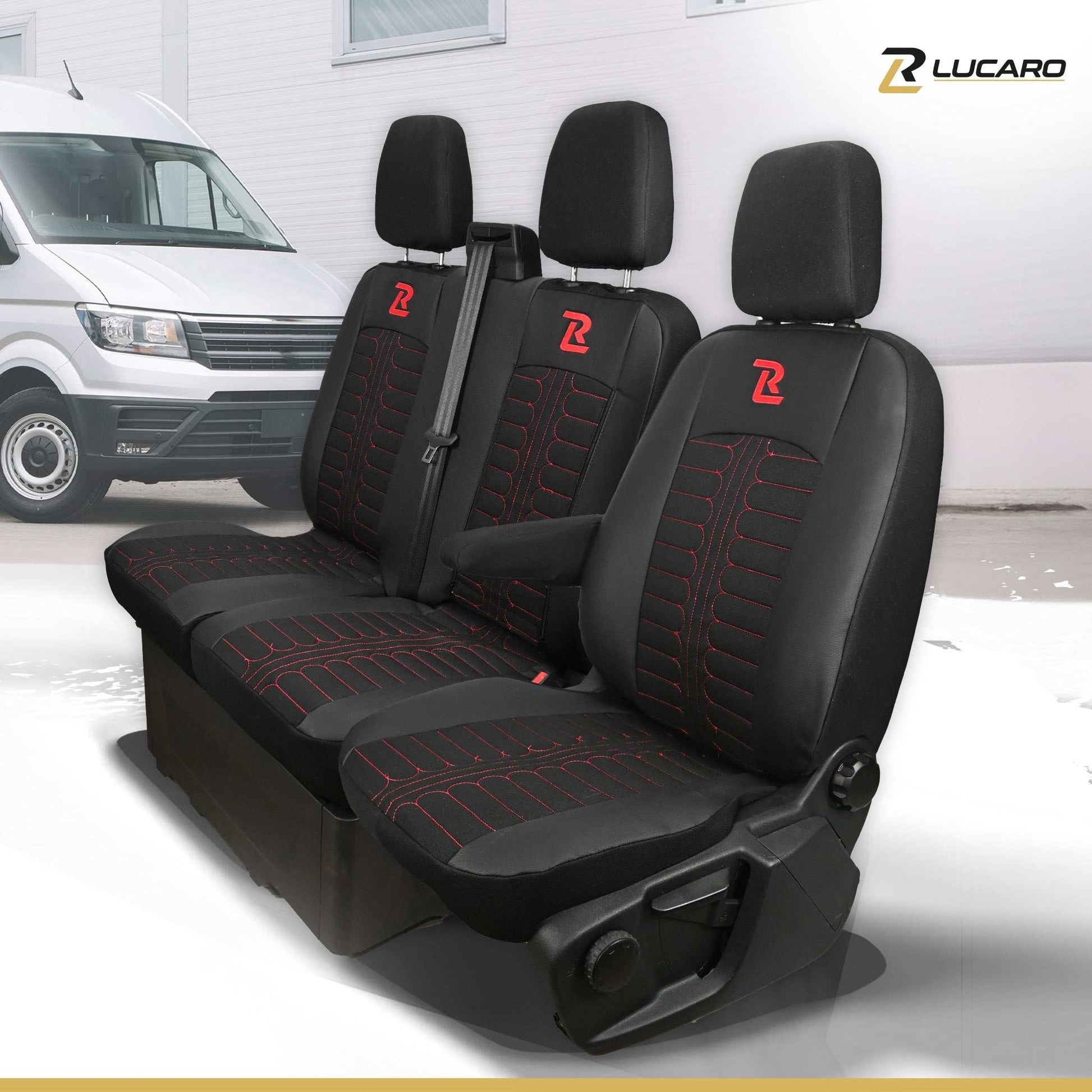 Pokrowce na fotele TORNADO Ford Transit, Transit Custom od 2013 1+2 CZARNO - CZERWONY 