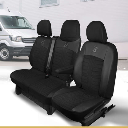 Pokrowce na fotele TORNADO Renault Trafic 3, Opel Vivaro B, Fiat Talento, Nissan NV300 1+2 (Kanapa z fotelem lotniczym, siedzisko dzielone) - Czarno czarne 
