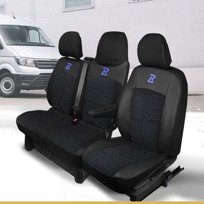 Pokrowce na fotele TORNADO Renault Trafic 3, Opel Vivaro B, Fiat Talento, Nissan NV300 1+2 (Kanapa z fotelem lotniczym, siedzisko dzielone) - Czarno niebieskie 