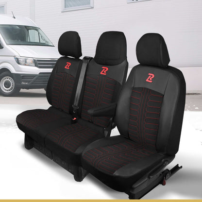 Pokrowce na fotele TORNADO Renault Trafic 3, Opel Vivaro B, Fiat Talento, Nissan NV300 1+2 (Kanapa z fotelem lotniczym, siedzisko dzielone) - Czarno czerwone 