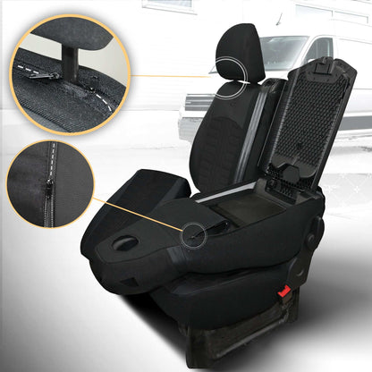 Pokrowce na fotele TORNADO Renault Trafic 3, Opel Vivaro B, Fiat Talento, Nissan NV300 1+2 (Kanapa z fotelem lotniczym, siedzisko dzielone) - Czarno czarne 