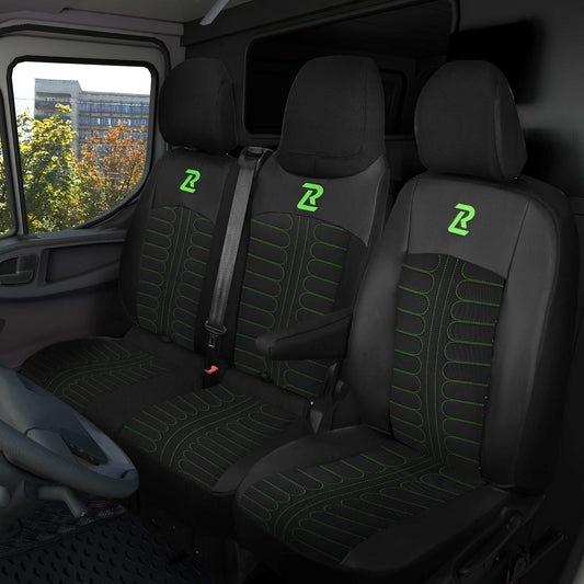 Pokrowce na fotele TORNADO Renault Trafic 3, Opel Vivaro B, Fiat Talento, Nissan NV300 1+2 (Kanapa z fotelem lotniczym, siedzisko dzielone) - Czarno zielone 