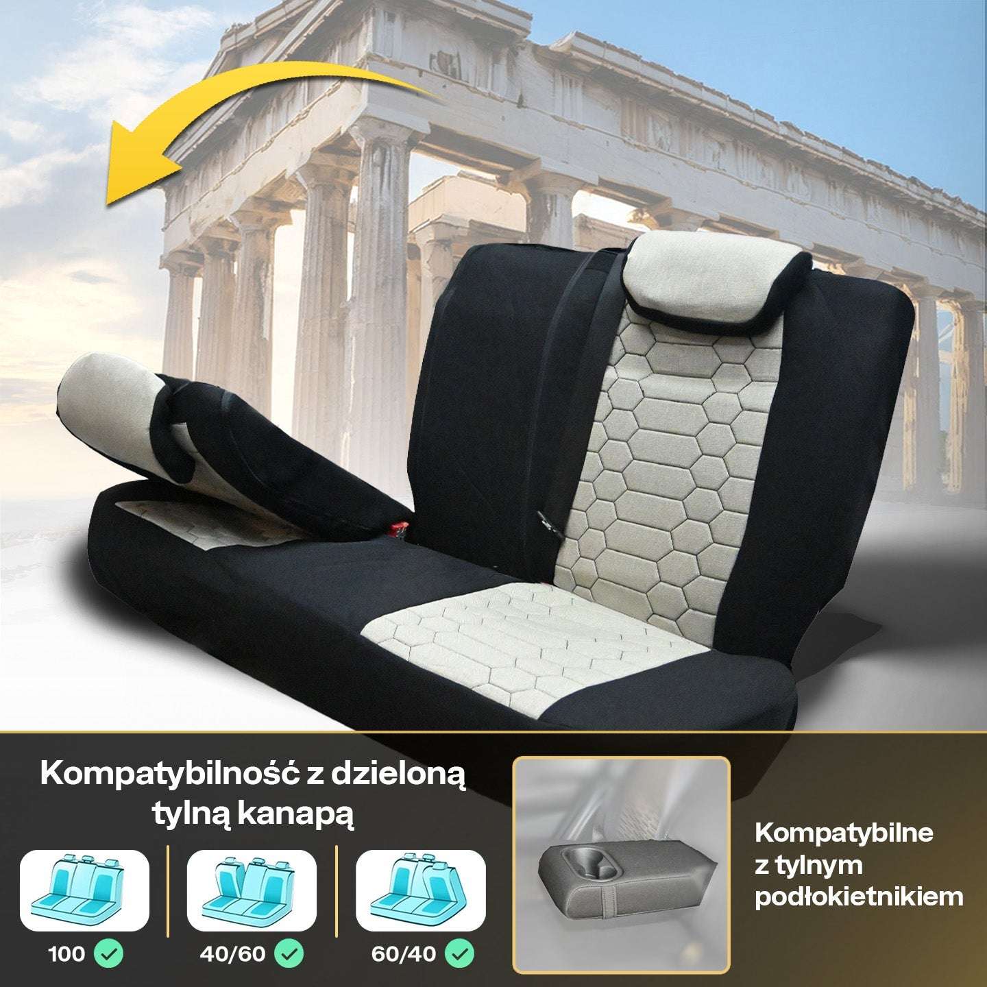 Pokrowce na fotele samochodowe OLIMP - BEŻOWO CZARNY (KOMPLET) 