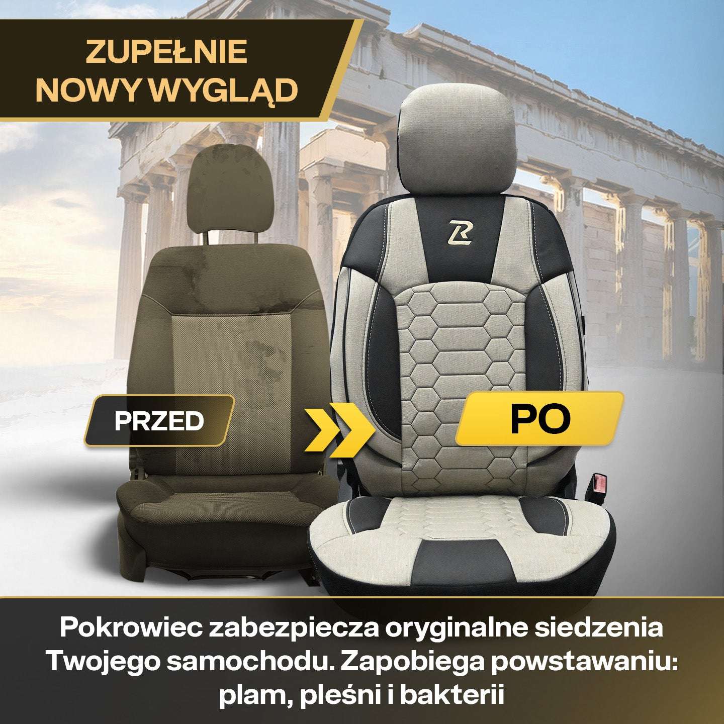 Pokrowce na fotele samochodowe OLIMP - BEŻOWO CZARNY (KOMPLET) 