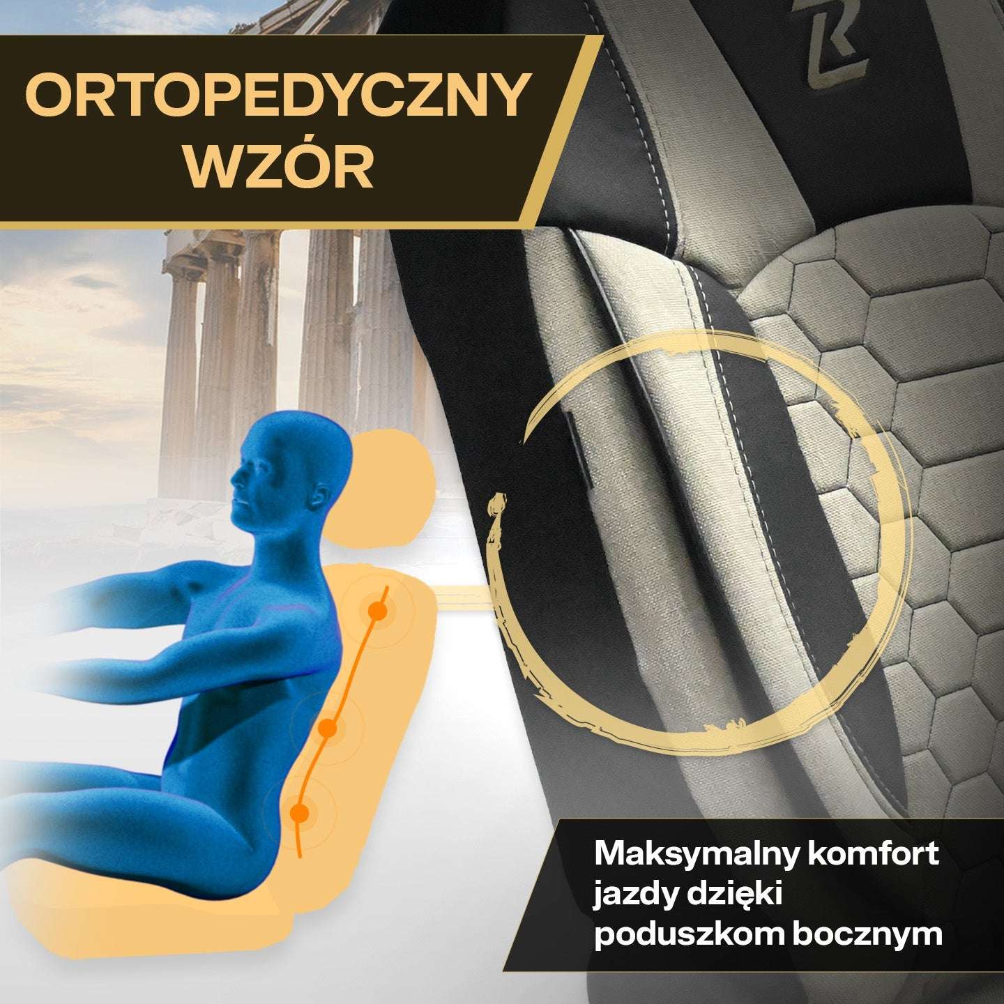 Pokrowce na fotele samochodowe OLIMP - BEŻOWO CZARNY (KOMPLET) 