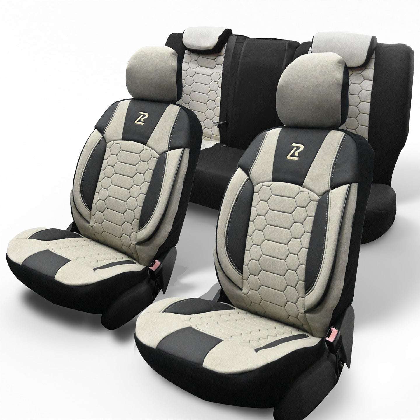 Pokrowce na fotele samochodowe OLIMP - BEŻOWO CZARNY (KOMPLET) 
