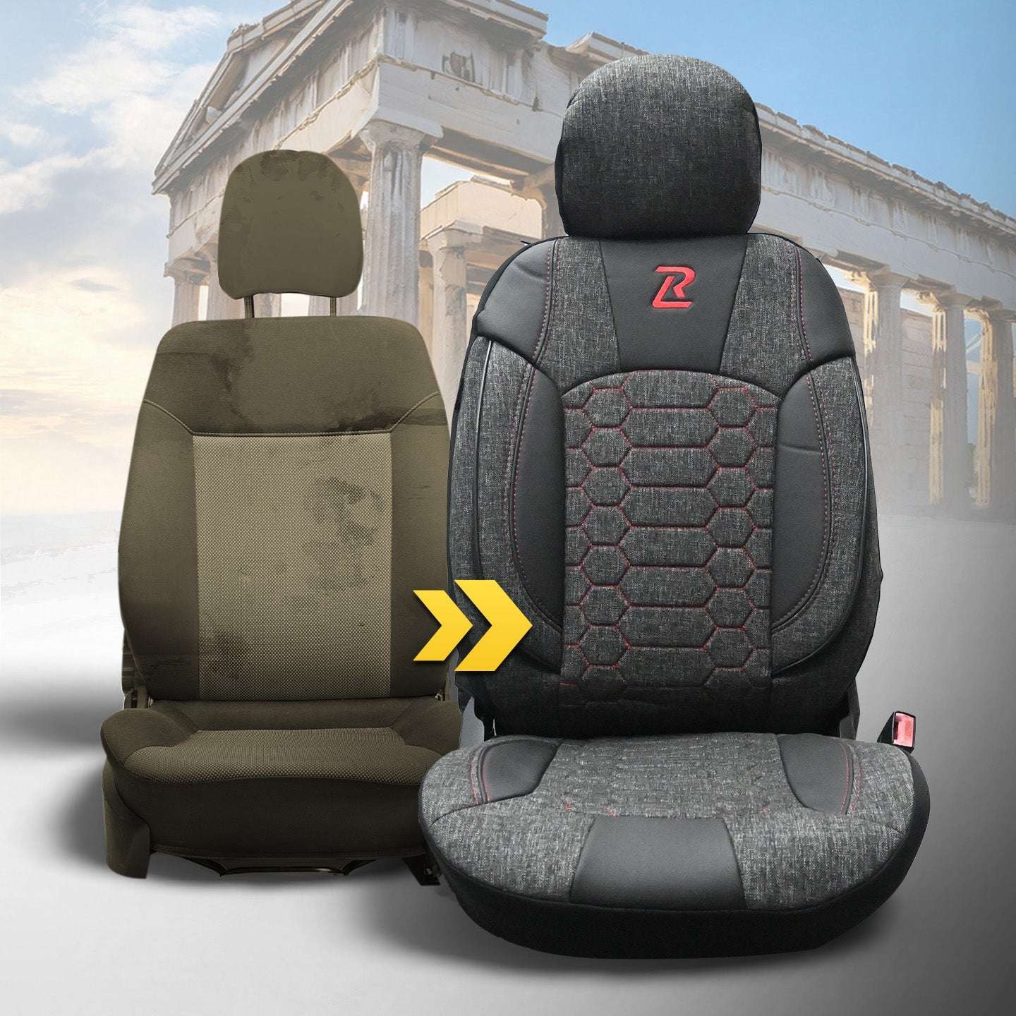 Pokrowce na fotele samochodowe OLIMP - SZARO CZERWONY (KOMPLET) 