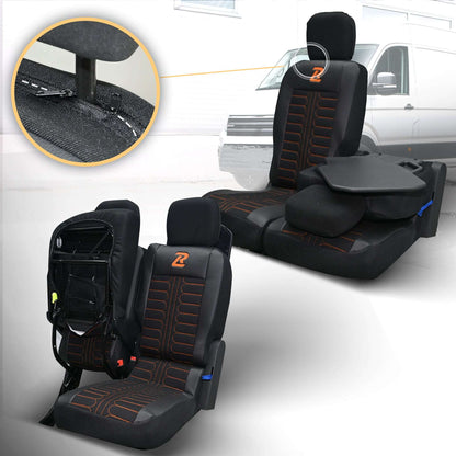 Pokrowce na fotele samochodowe TORNADO Citroen Berlingo 3, Fiat Doblo 3, Peugeot Partner 3, Opel Combo E, Toyota Proace City 1+2 Czarno - Pomarańczowy 