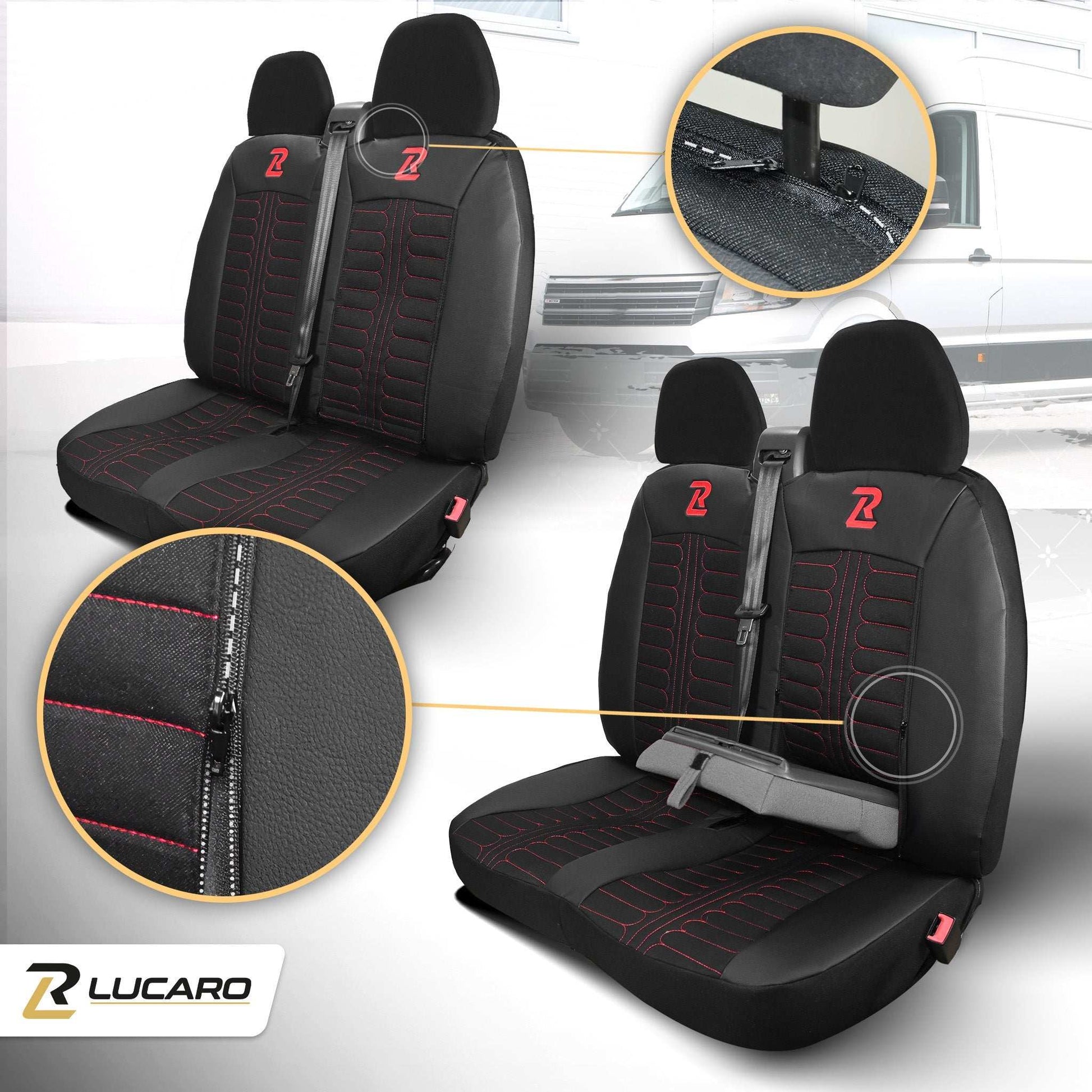 Pokrowce na fotele TORNADO Fiat Ducato, Peugeot Boxer, Citroen Jumper, Opel Movano C, RAM Promaster CZARNO - CZERWONY 