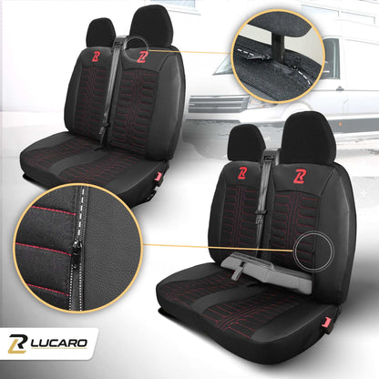 Pokrowce na fotele TORNADO Fiat Ducato, Peugeot Boxer, Citroen Jumper, Opel Movano C, RAM Promaster CZARNO - CZERWONY 