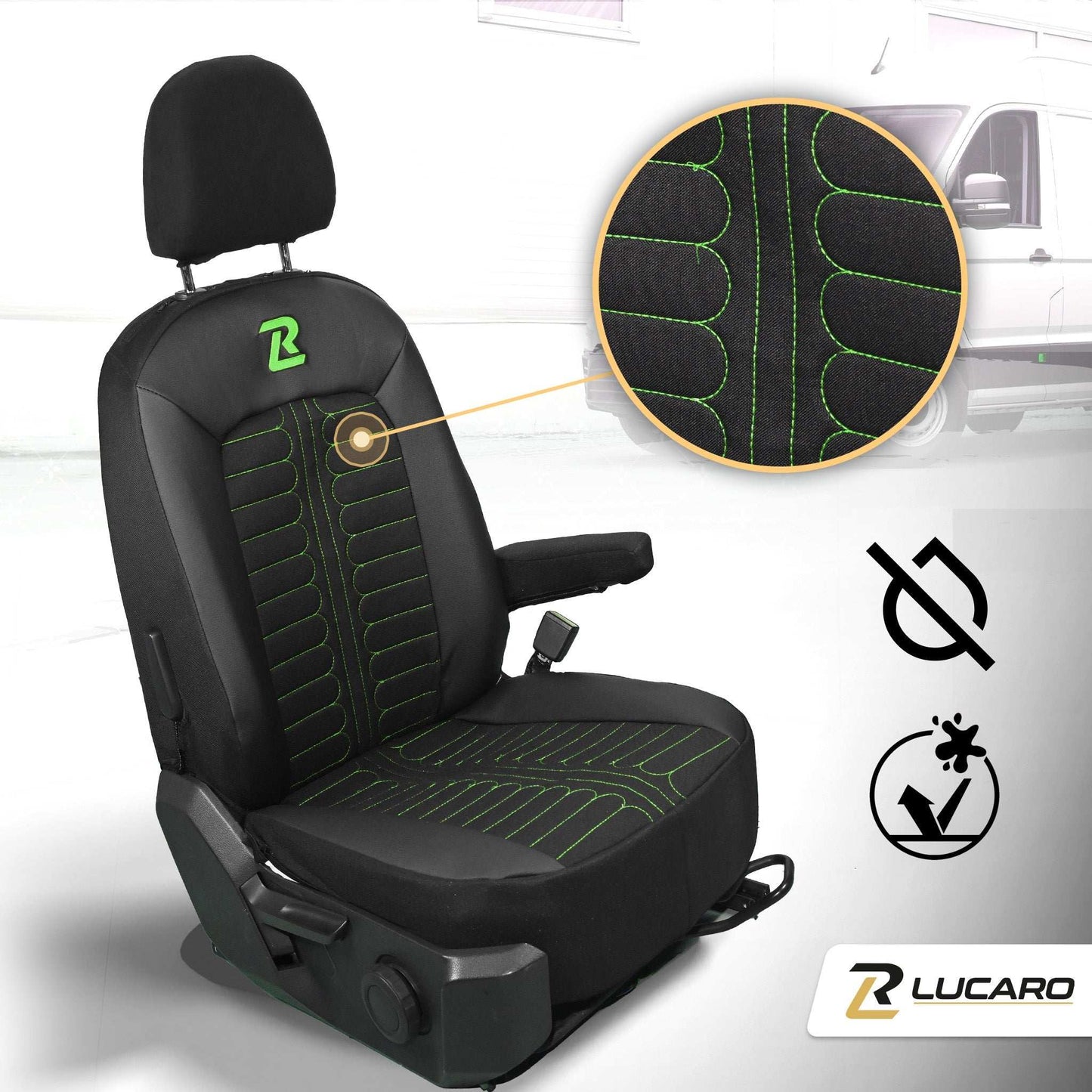 Pokrowce na fotele samochodowe TORNADO Volkswagen Crafter 2, MAN TGE 1+2 Czarno - Zielone 