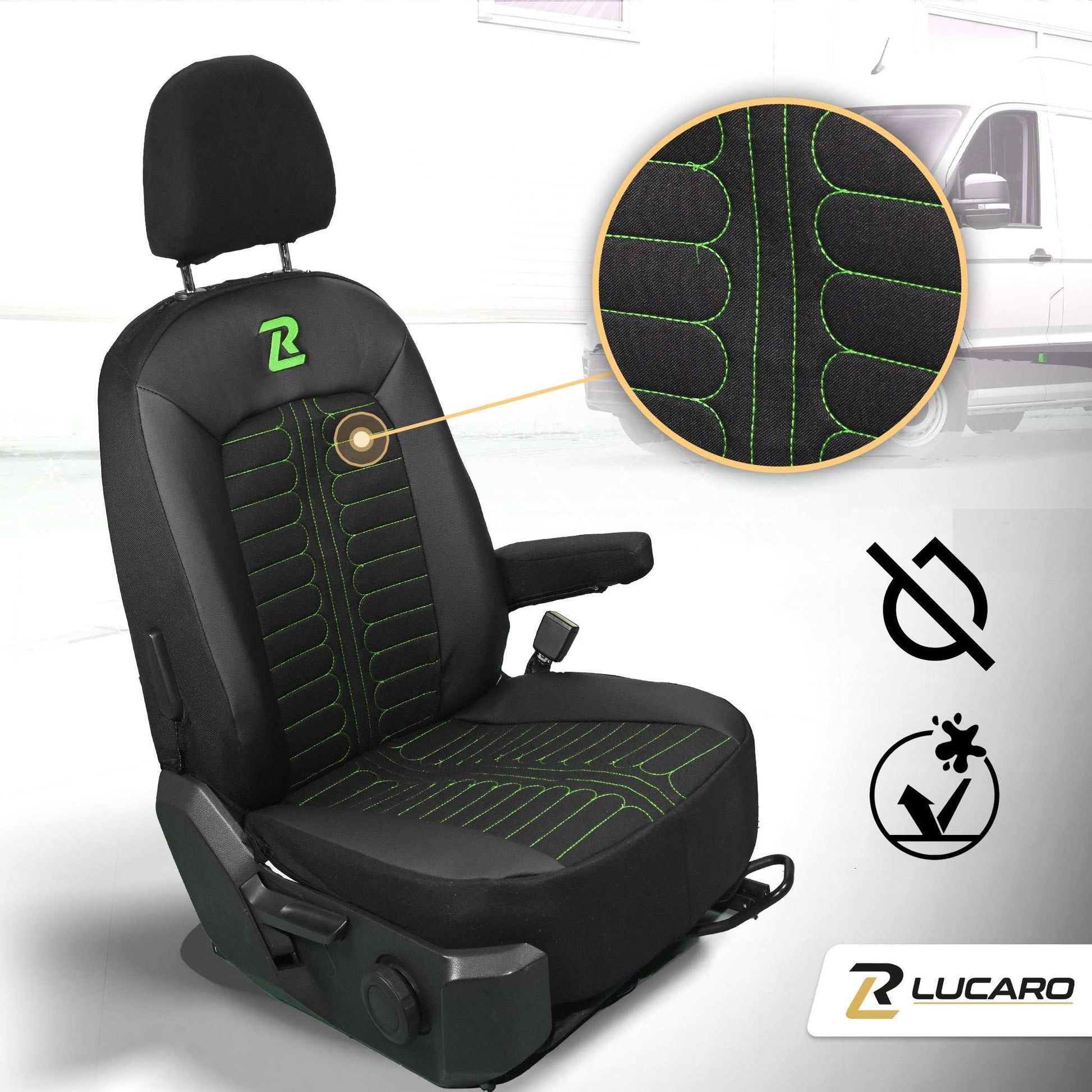 Pokrowce na fotele samochodowe TORNADO Volkswagen Crafter 2, MAN TGE 1+2 Czarno - Zielone 