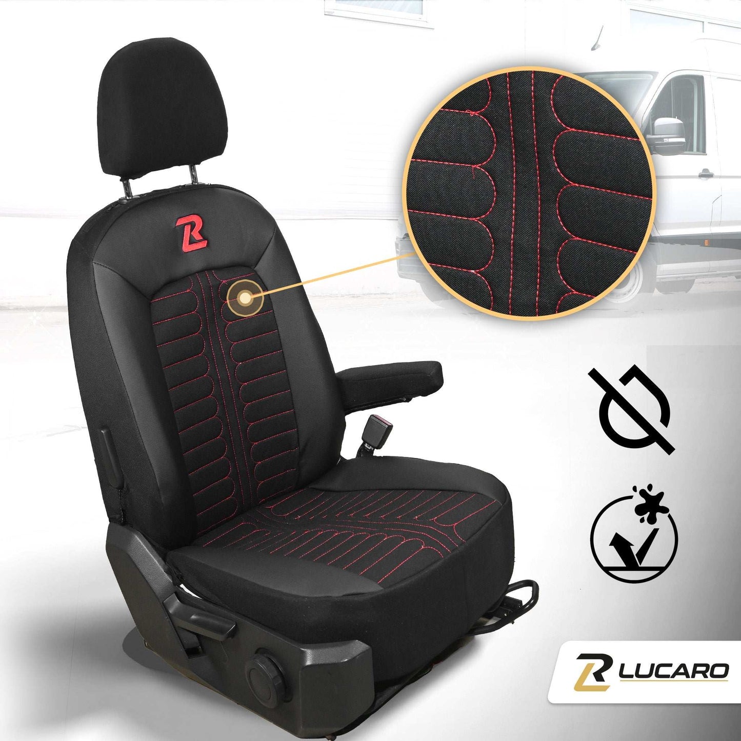 Pokrowce na fotele samochodowe TORNADO Volkswagen Crafter 2, MAN TGE 1+2 Czarno - Czerwony 