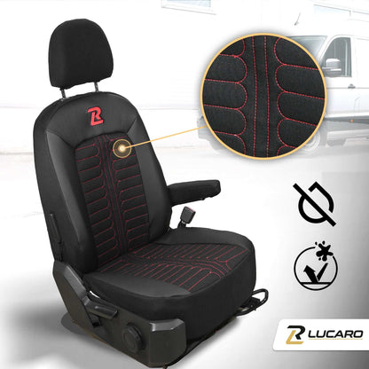 Pokrowce na fotele samochodowe TORNADO Volkswagen Crafter 2, MAN TGE 1+2 Czarno - Czerwony 