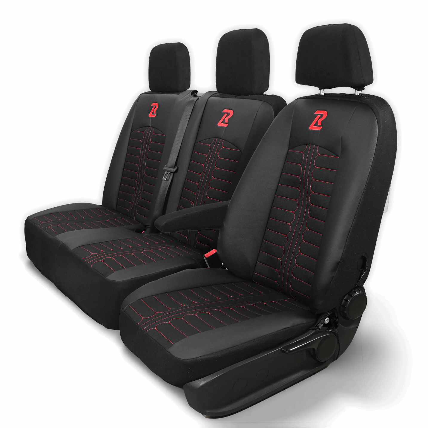 Pokrowce na fotele TORNADO Mercedes Sprinter 3 od 2018 1+2 Czarno - Czerwony 