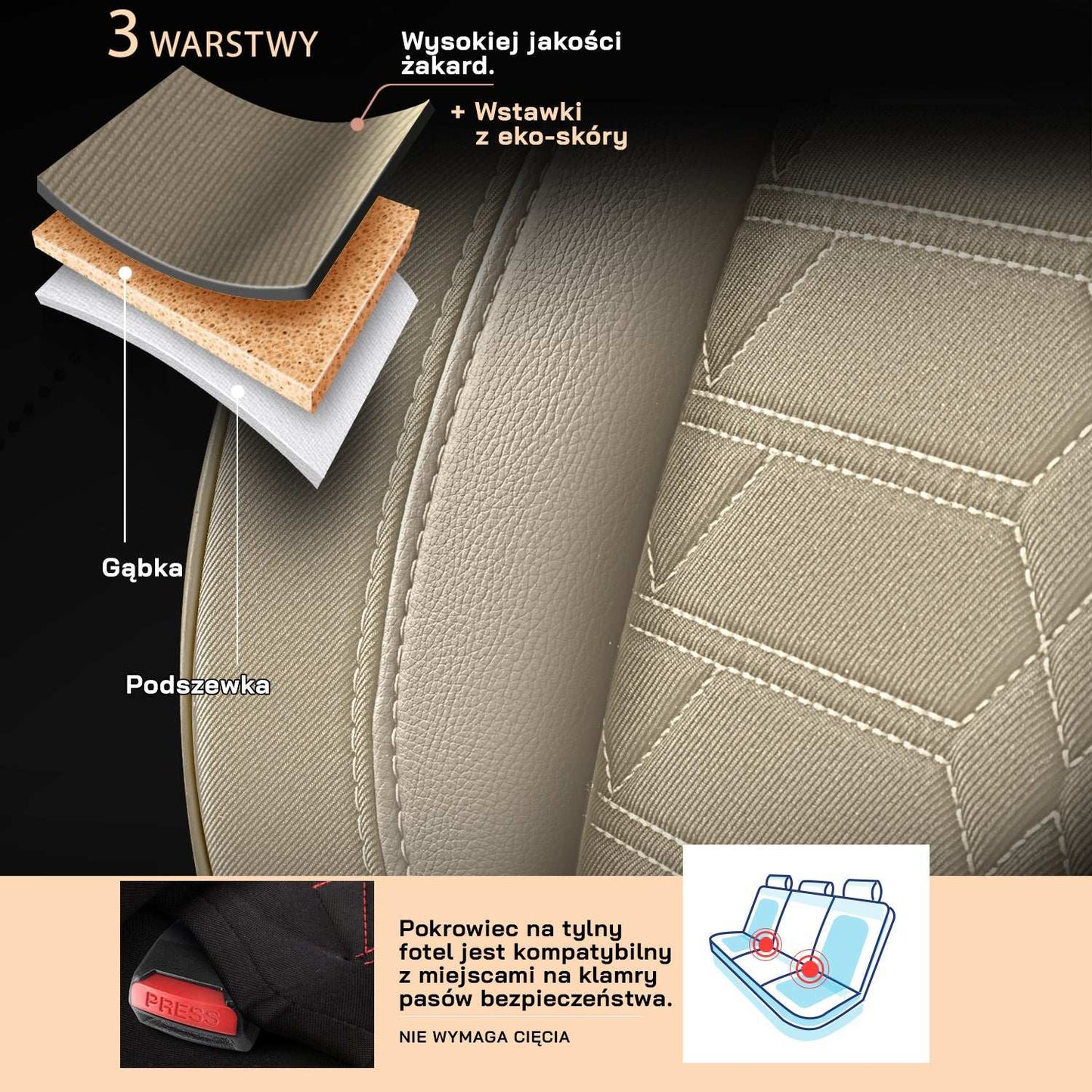 Pokrowce na fotele samochodowe VENEDIK - Beżowe (KOMPLET) 