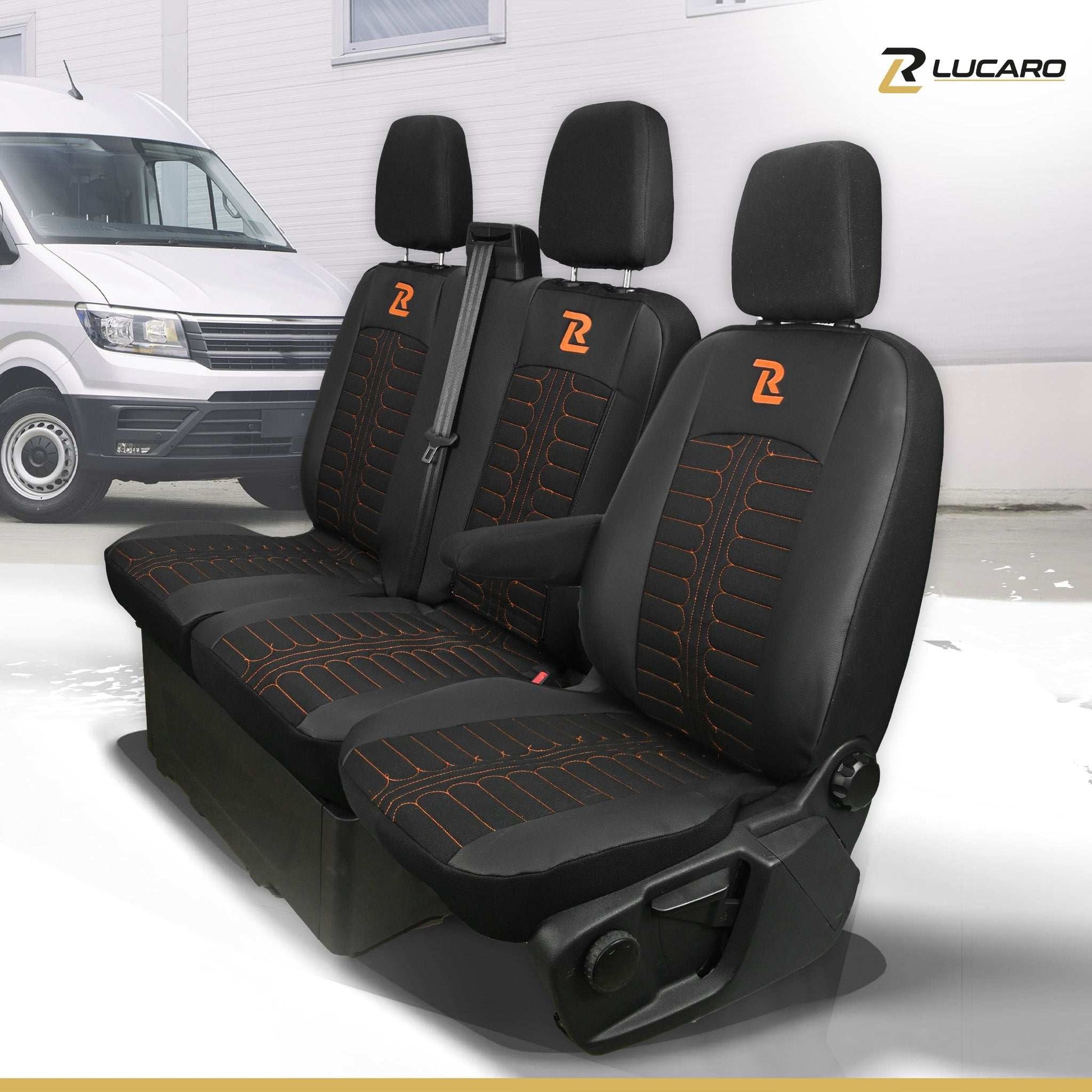 Pokrowce na fotele TORNADO Ford Transit, Transit Custom od 2013 1+2 CZARNO - POMARAŃCZOWY 