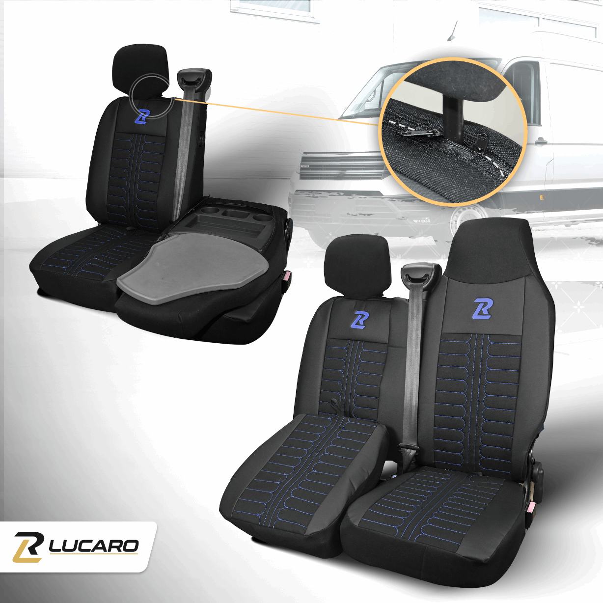 Pokrowce na fotele TORNADO Renault Master 3, Opel Movano B, Nissan NV400 - CZARNO - NIEBIESKI 