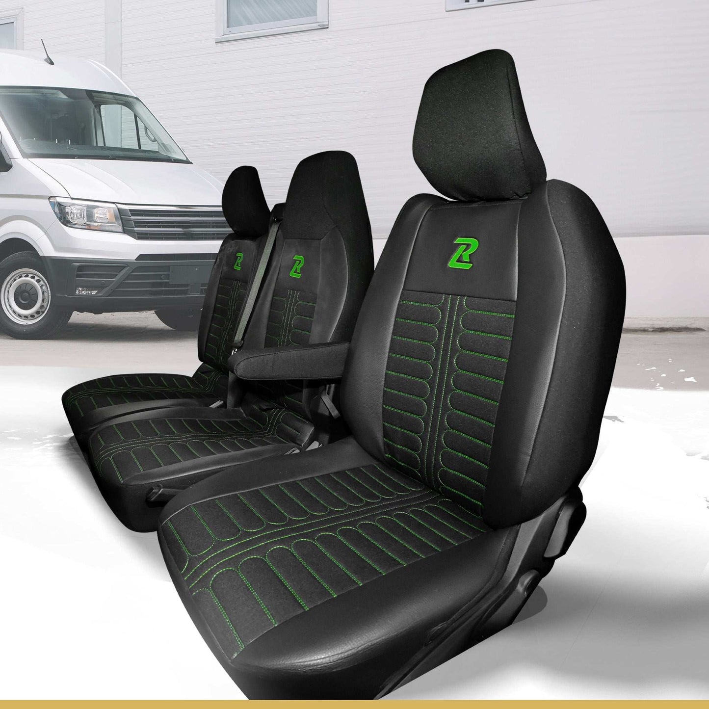 Pokrowce na fotele TORNADO Renault Master 4, Nissan Interstar 3 (Oparcie dzielone, siedzisko dzielone) CZARNO - ZIELONY 