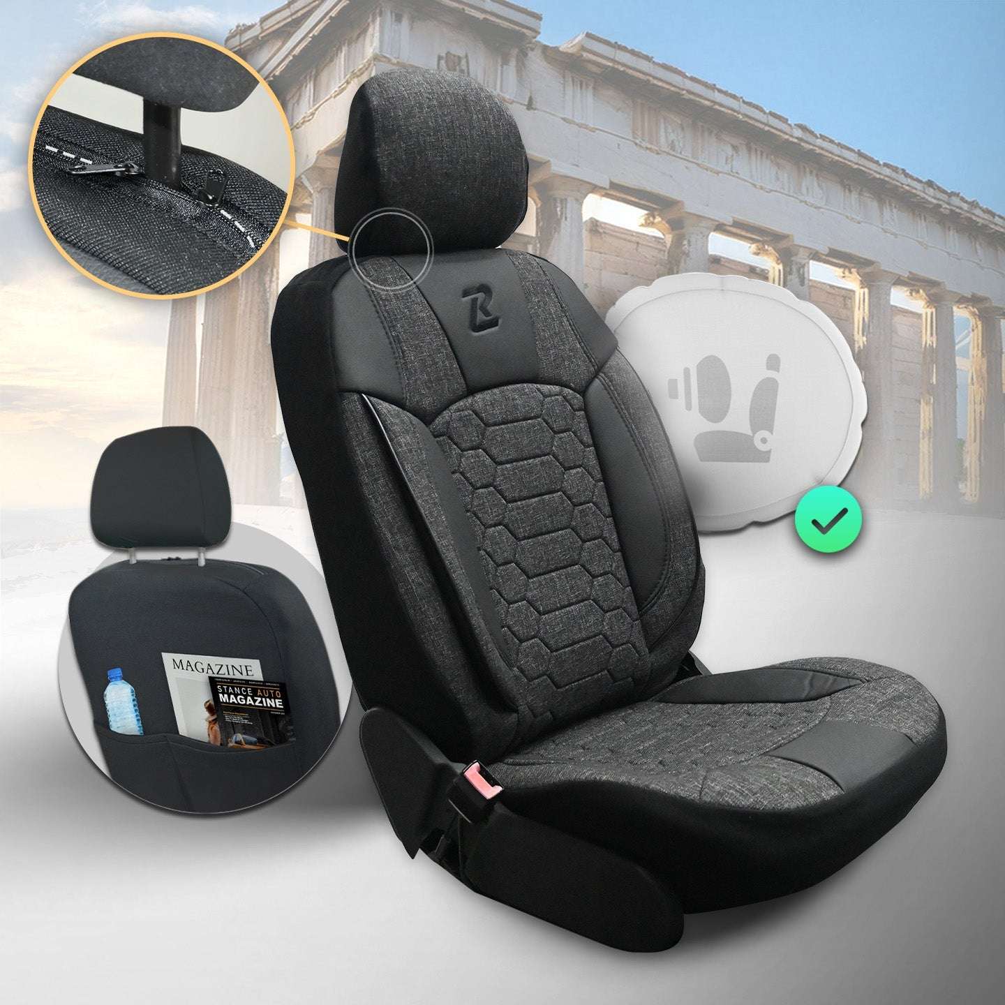 Pokrowce na fotele samochodowe OLIMP - SZARO CZARNY (KOMPLET) 