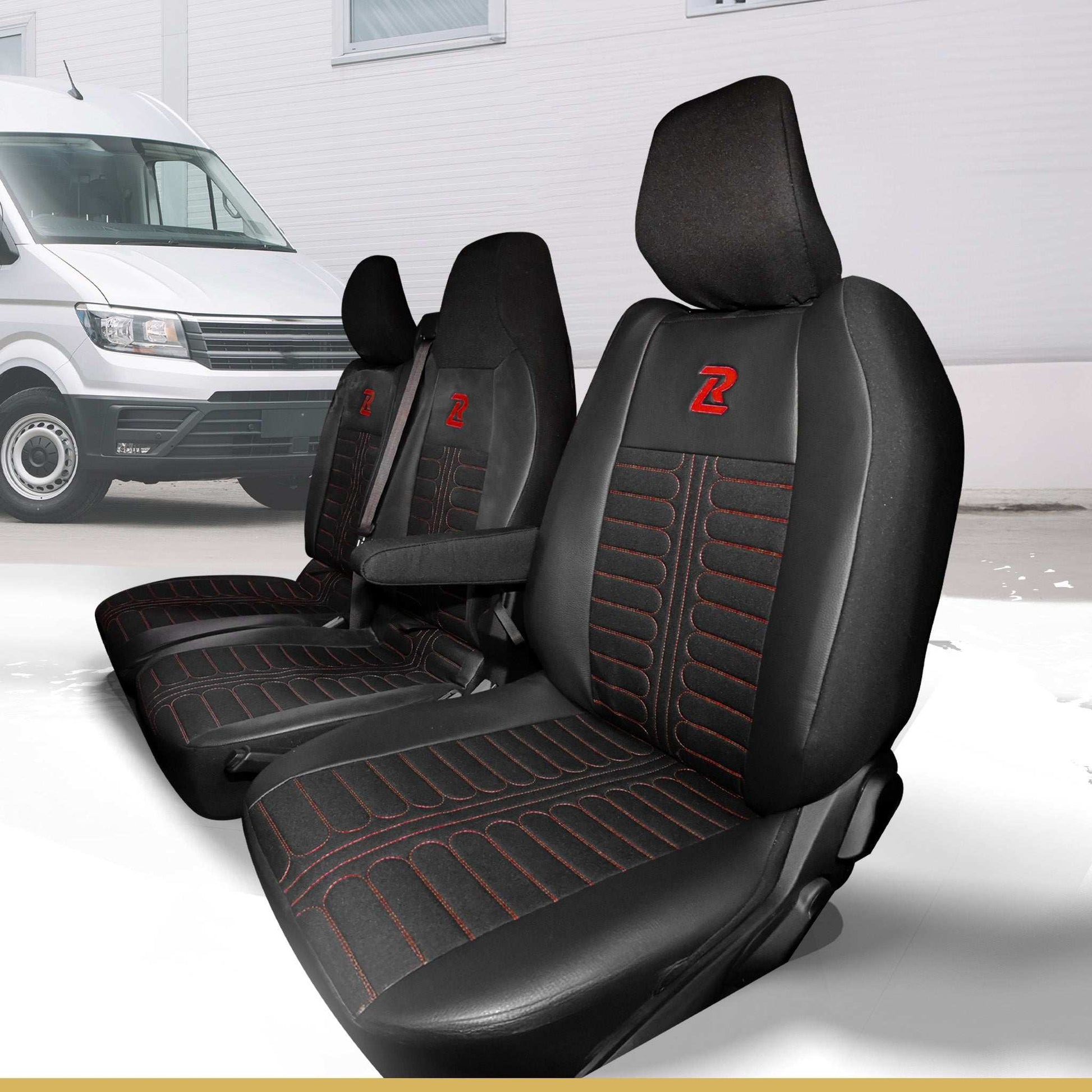 Pokrowce na fotele TORNADO Renault Master 4, Nissan Interstar 3 (Oparcie dzielone, siedzisko dzielone) CZARNO - CZERWONY 