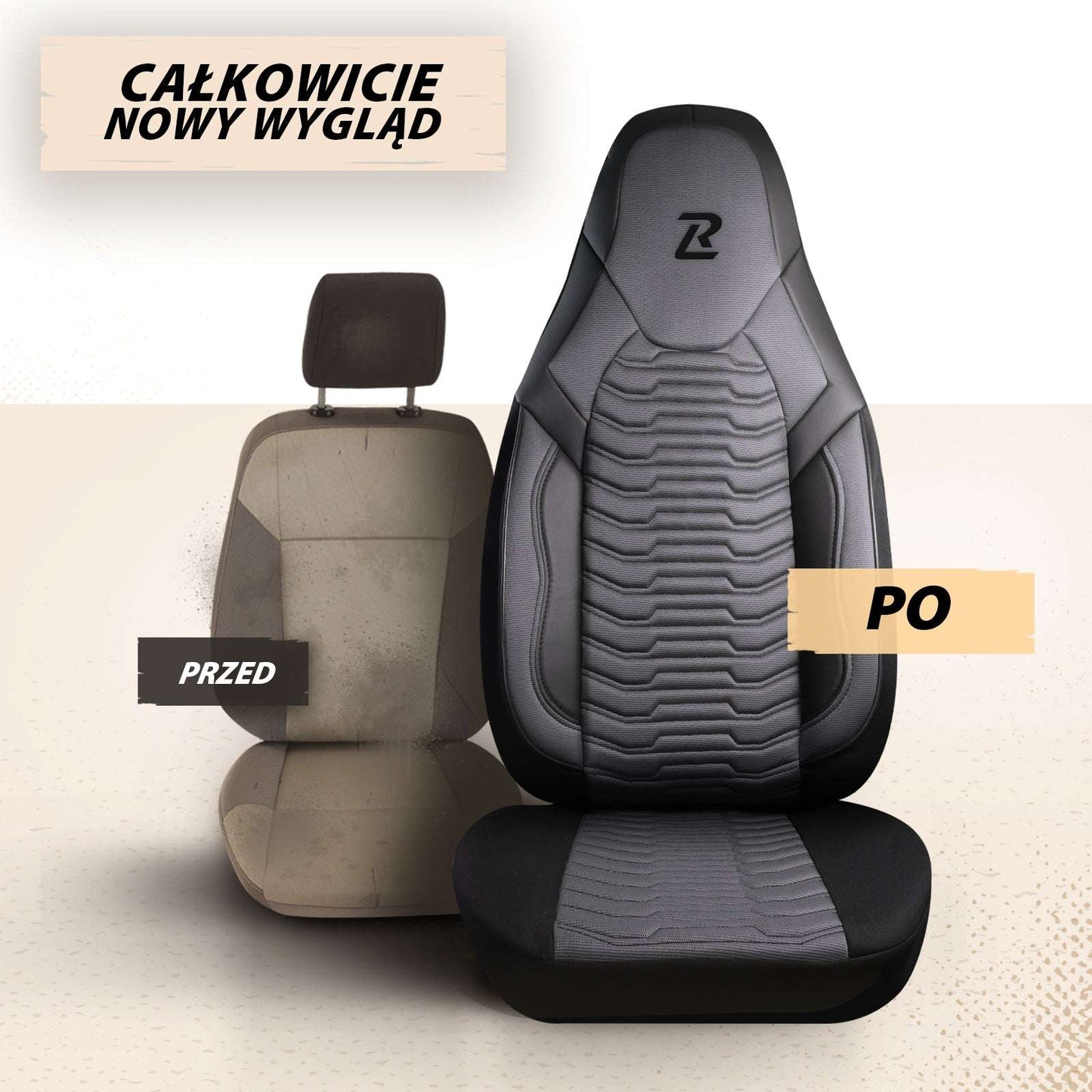 Pokrowce lotnicze na przednie fotele samochodowe PARIS - szaro czarne (przód) 