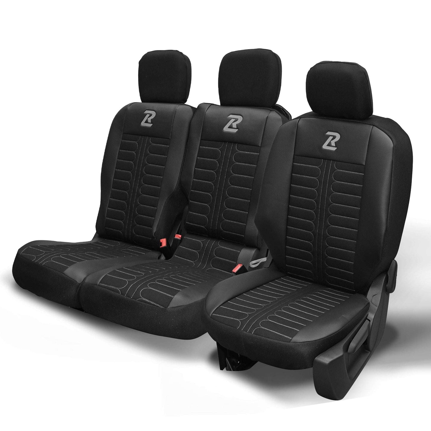 Pokrowce na fotele samochodowe TORNADO Citroen Berlingo 3, Fiat Doblo 3, Peugeot Partner 3, Opel Combo E, Toyota Proace City 1+2 Czarno - Szare 