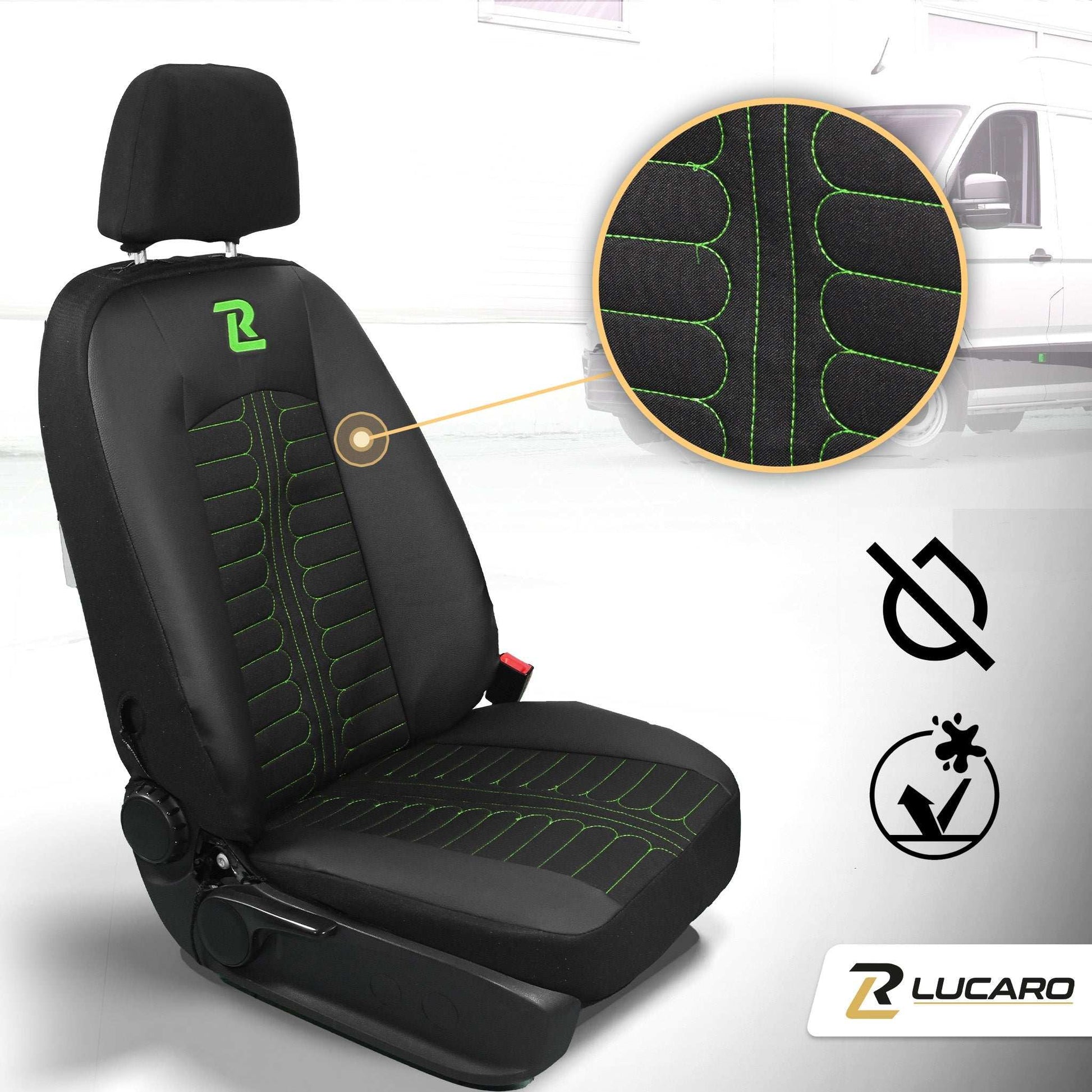 Pokrowce na fotele TORNADO Mercedes Sprinter 3 od 2018 1+2 Czarno - Zielony 