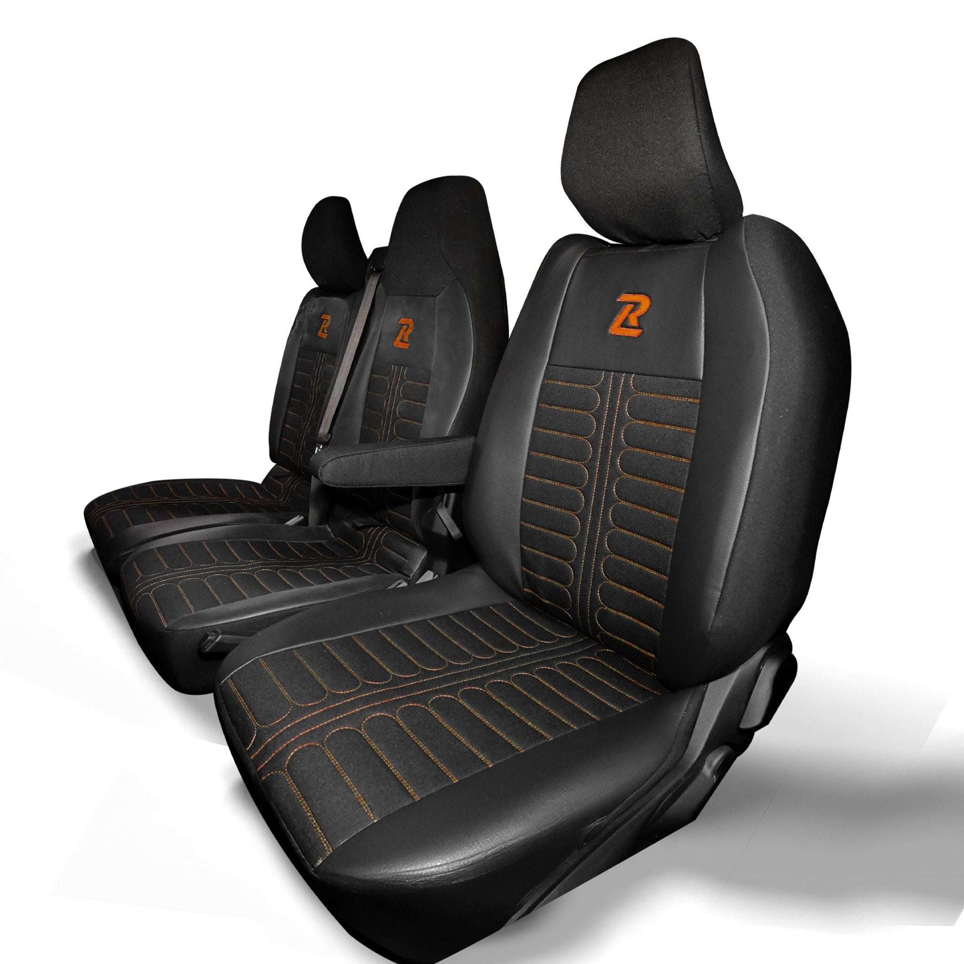 Pokrowce na fotele TORNADO Renault Master 4, Nissan Interstar 3 (Oparcie dzielone, siedzisko dzielone) CZARNO - POMARAŃCZOWY 