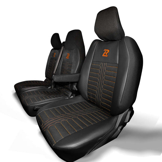 Pokrowce na fotele TORNADO Renault Master 4, Nissan Interstar 3 (Oparcie dzielone, siedzisko dzielone) CZARNO - POMARAŃCZOWY 