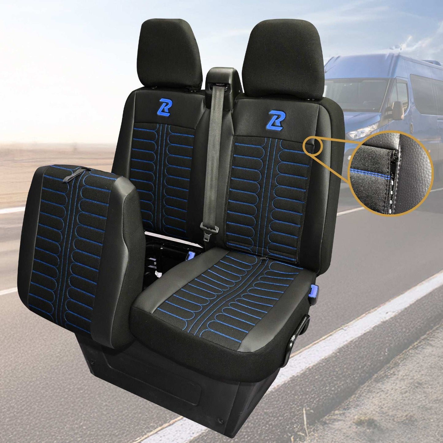 Pokrowce na fotele TORNADO Iveco Daily od 2014 1+2 - Czarno niebieski 