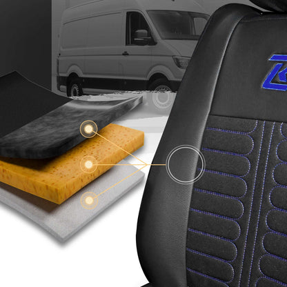 Pokrowce na fotele TORNADO Renault Master 4, Nissan Interstar 3 (Oparcie dzielone, siedzisko dzielone) CZARNO - NIEBIESKI 
