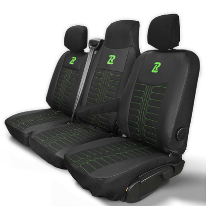 Pokrowce na fotele TORNADO Renault Master 3, Opel Movano B, Nissan NV400 - CZARNO - ZIELONY 