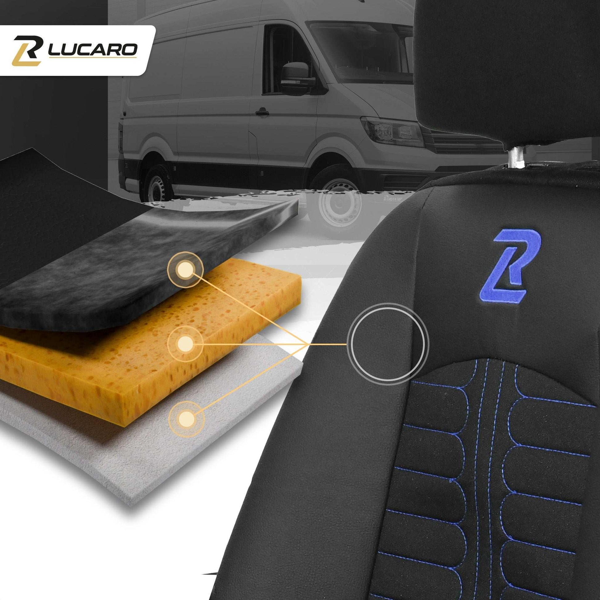 Pokrowce na fotele TORNADO Mercedes Sprinter 3 od 2018 1+2 Czarno - Niebieskie 