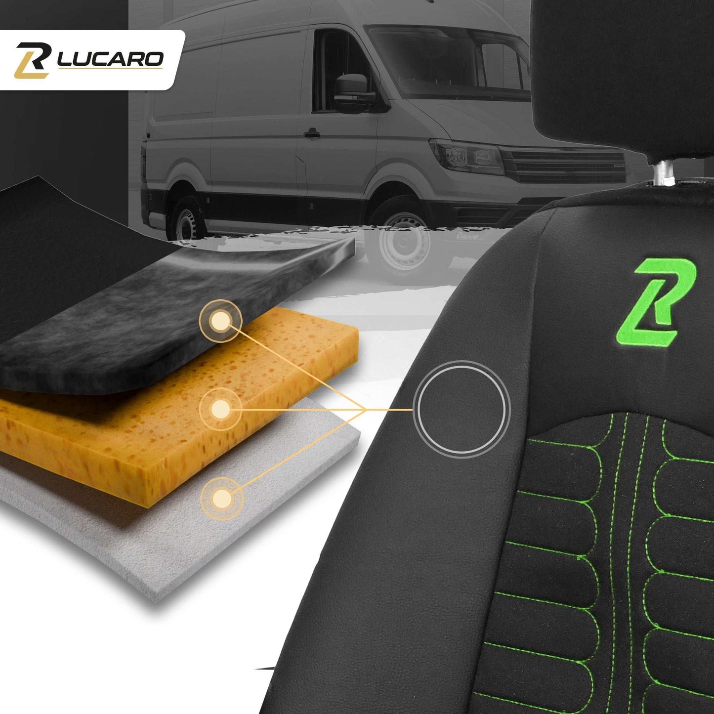 Pokrowce na fotele TORNADO Ford Transit, Transit Custom od 2013 1+2 CZARNO - ZIELONY 