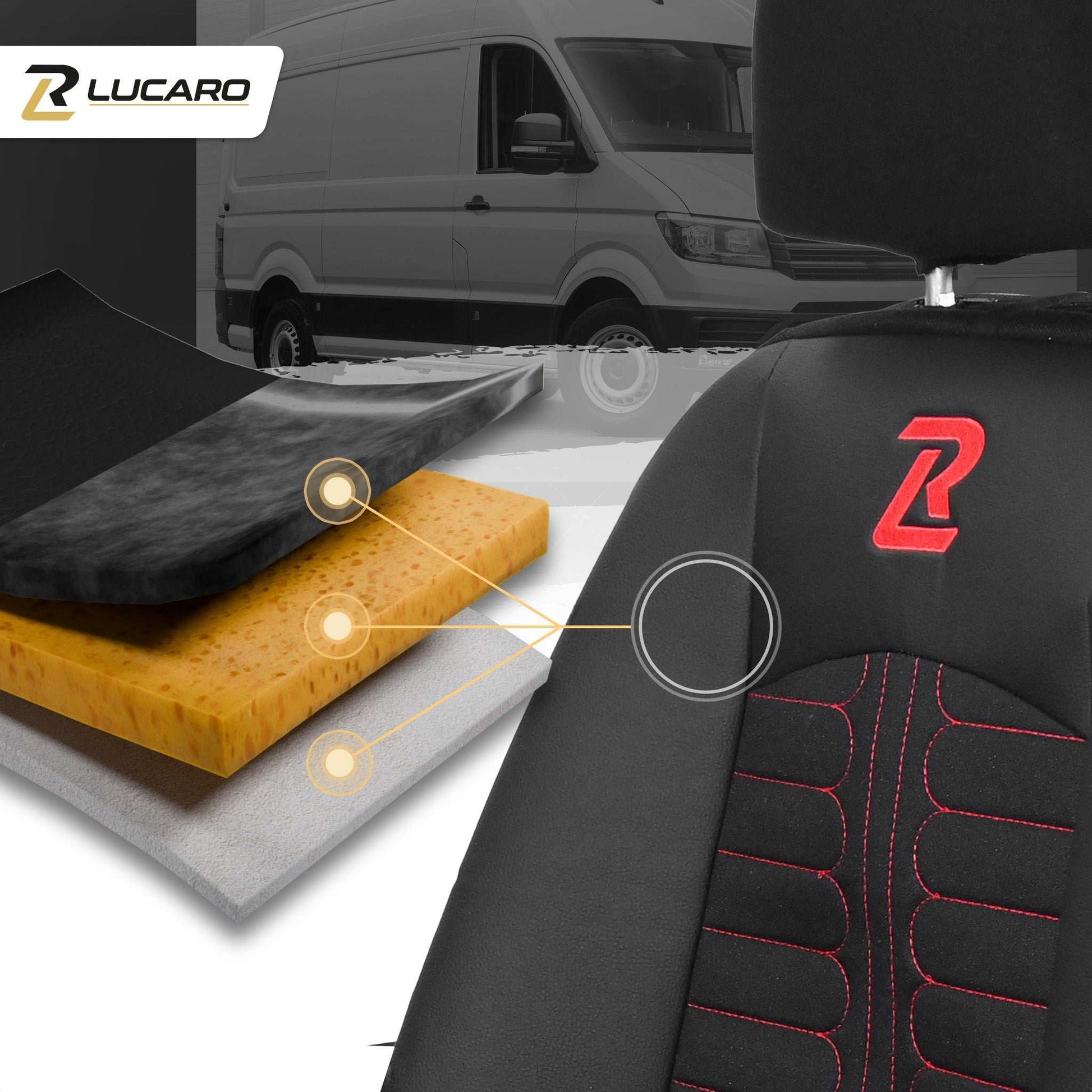 Pokrowce na fotele TORNADO Mercedes Sprinter 3 od 2018 1+2 Czarno - Czerwony 