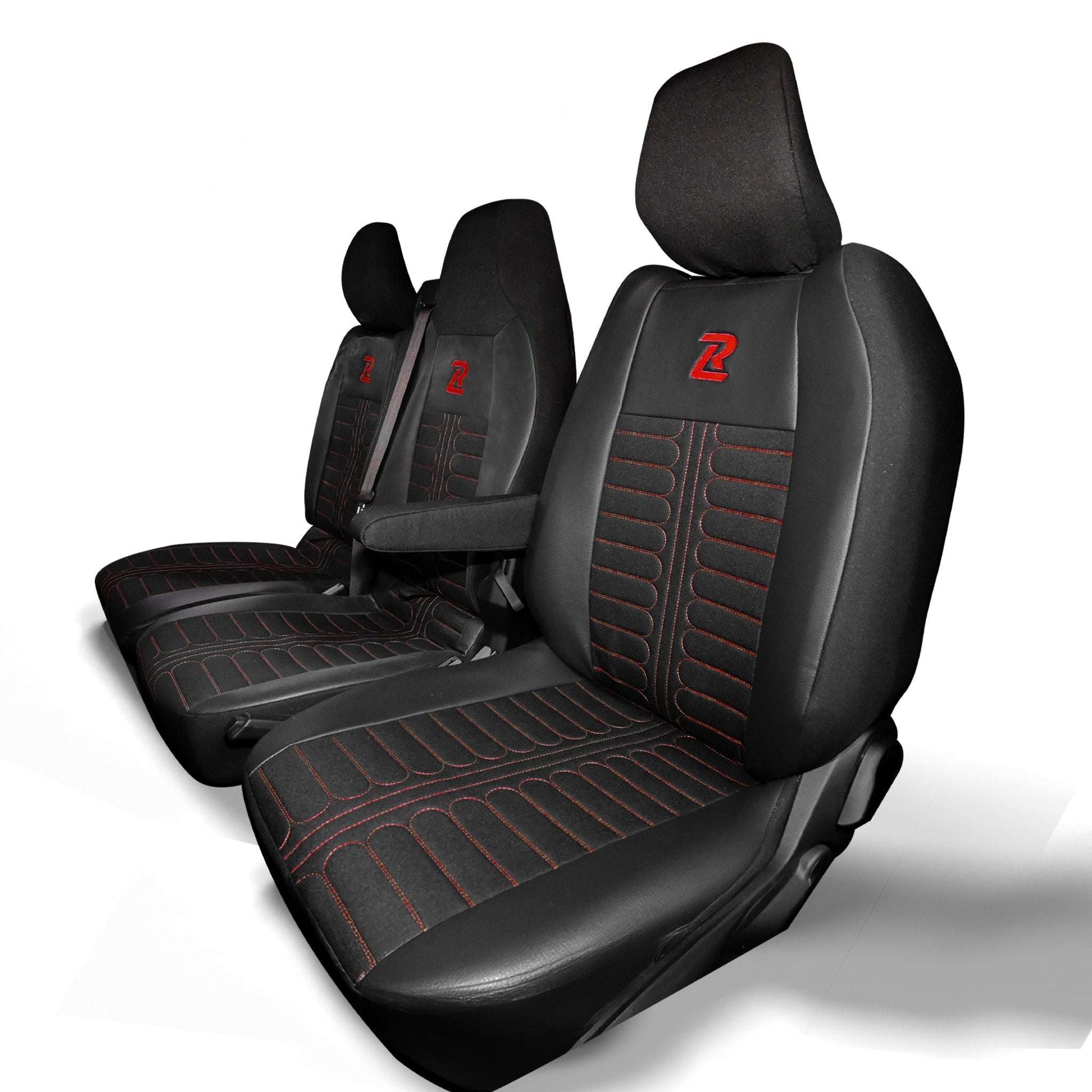 Pokrowce na fotele TORNADO Renault Master 4, Nissan Interstar 3 (Oparcie dzielone, siedzisko dzielone) CZARNO - CZERWONY 