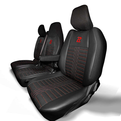 Pokrowce na fotele TORNADO Renault Master 4, Nissan Interstar 3 (Oparcie dzielone, siedzisko dzielone) CZARNO - CZERWONY 