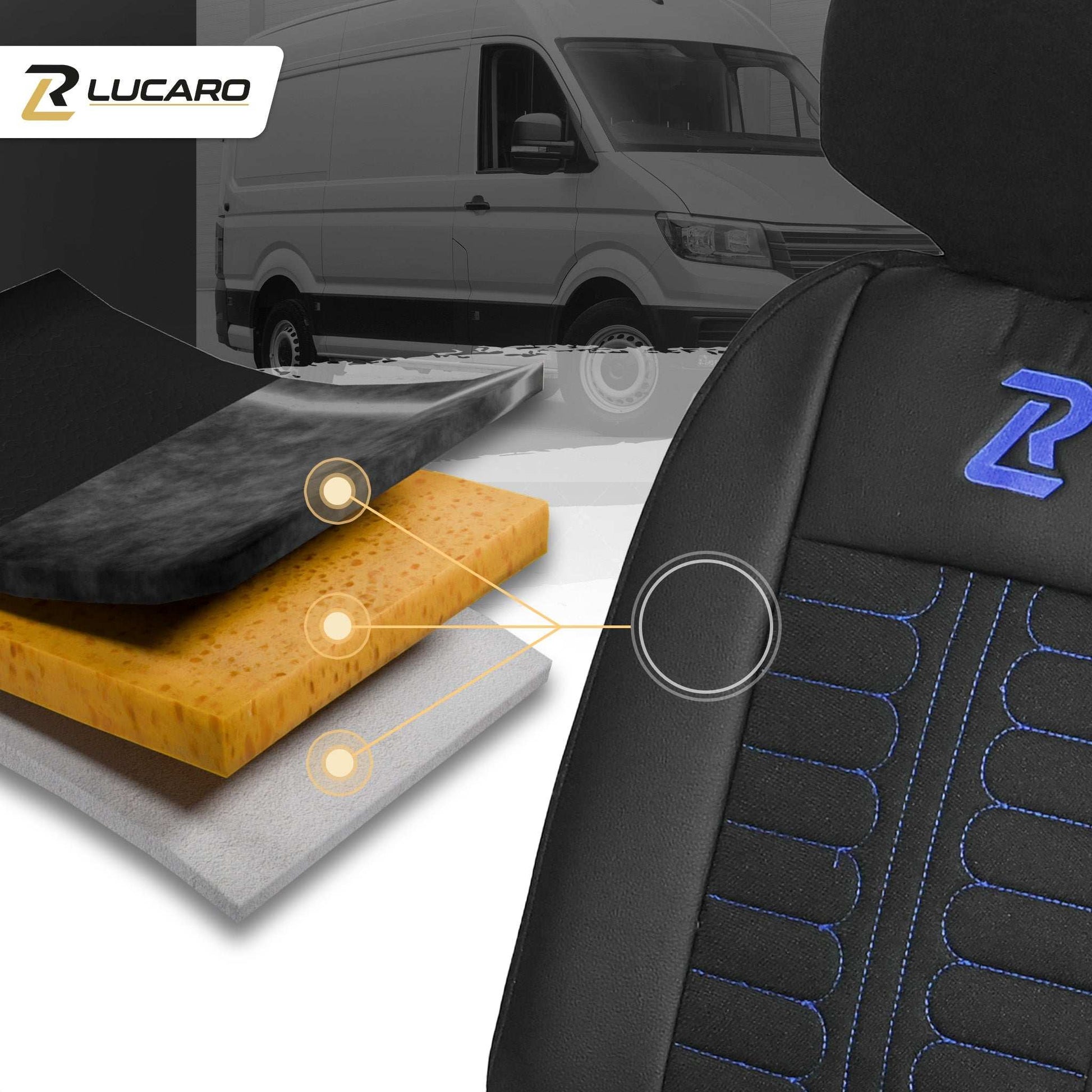 Pokrowce na fotele TORNADO Renault Master 3, Opel Movano B, Nissan NV400 - CZARNO - NIEBIESKI 