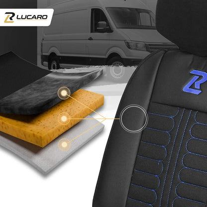 Pokrowce na fotele TORNADO Renault Master 3, Opel Movano B, Nissan NV400 - CZARNO - NIEBIESKI 