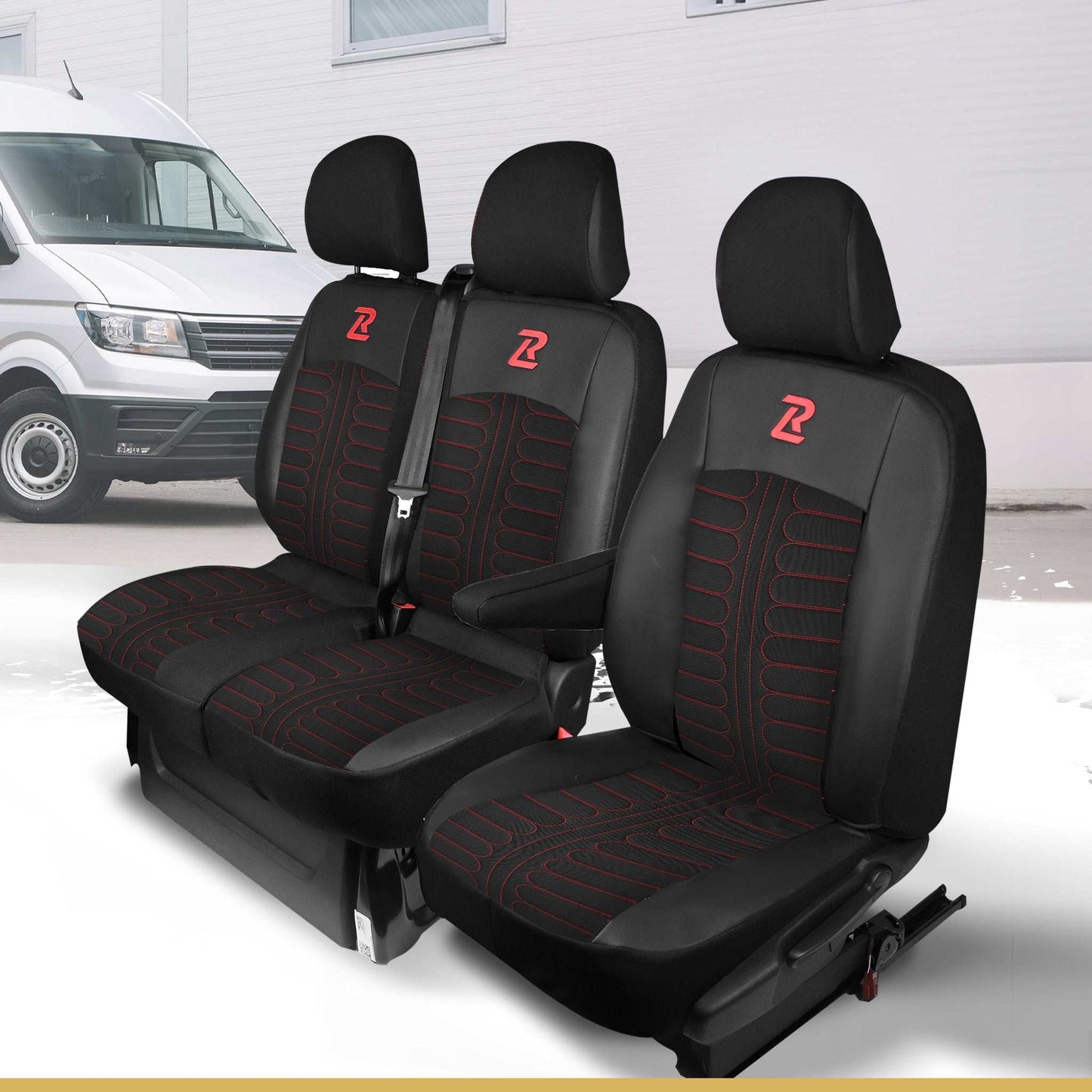 Pokrowce na fotele TORNADO Renault Trafic 3, Opel Vivaro B, Fiat Talento, Nissan NV300 1+2 (Kanapa z 2 zagłówkami siedzisko dzielone) - Czarno czerwone 