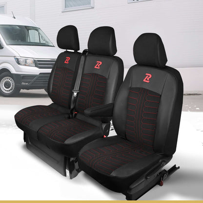 Pokrowce na fotele TORNADO Renault Trafic 3, Opel Vivaro B, Fiat Talento, Nissan NV300 1+2 (Kanapa z 2 zagłówkami siedzisko dzielone) - Czarno czerwone 