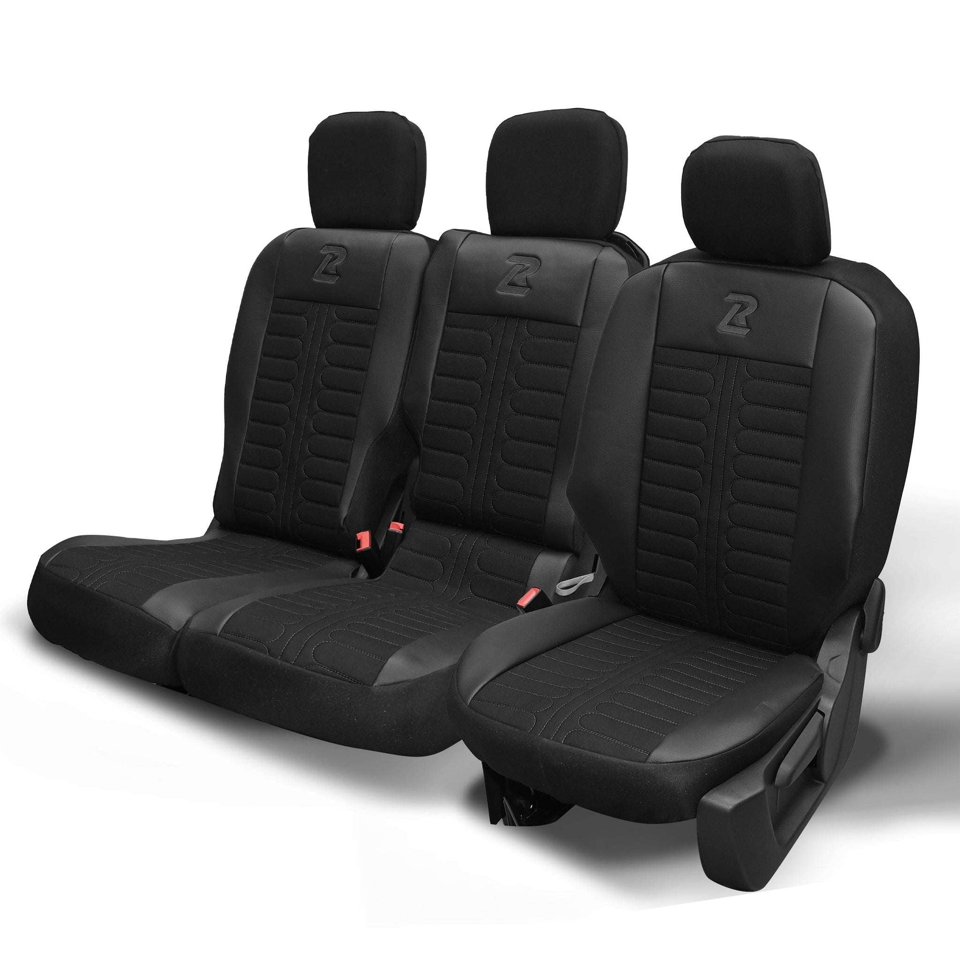 Pokrowce na fotele samochodowe TORNADO Citroen Berlingo 3, Fiat Doblo 3, Peugeot Partner 3, Opel Combo E, Toyota Proace City 1+2 Czarno - Czarny 