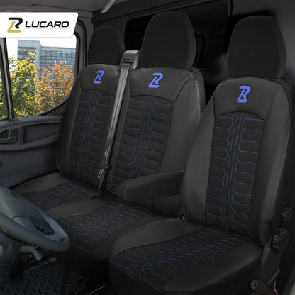 Pokrowce na fotele TORNADO Fiat Ducato, Peugeot Boxer, Citroen Jumper, Opel Movano C, RAM Promaster CZARNO - NIEBIESKI 