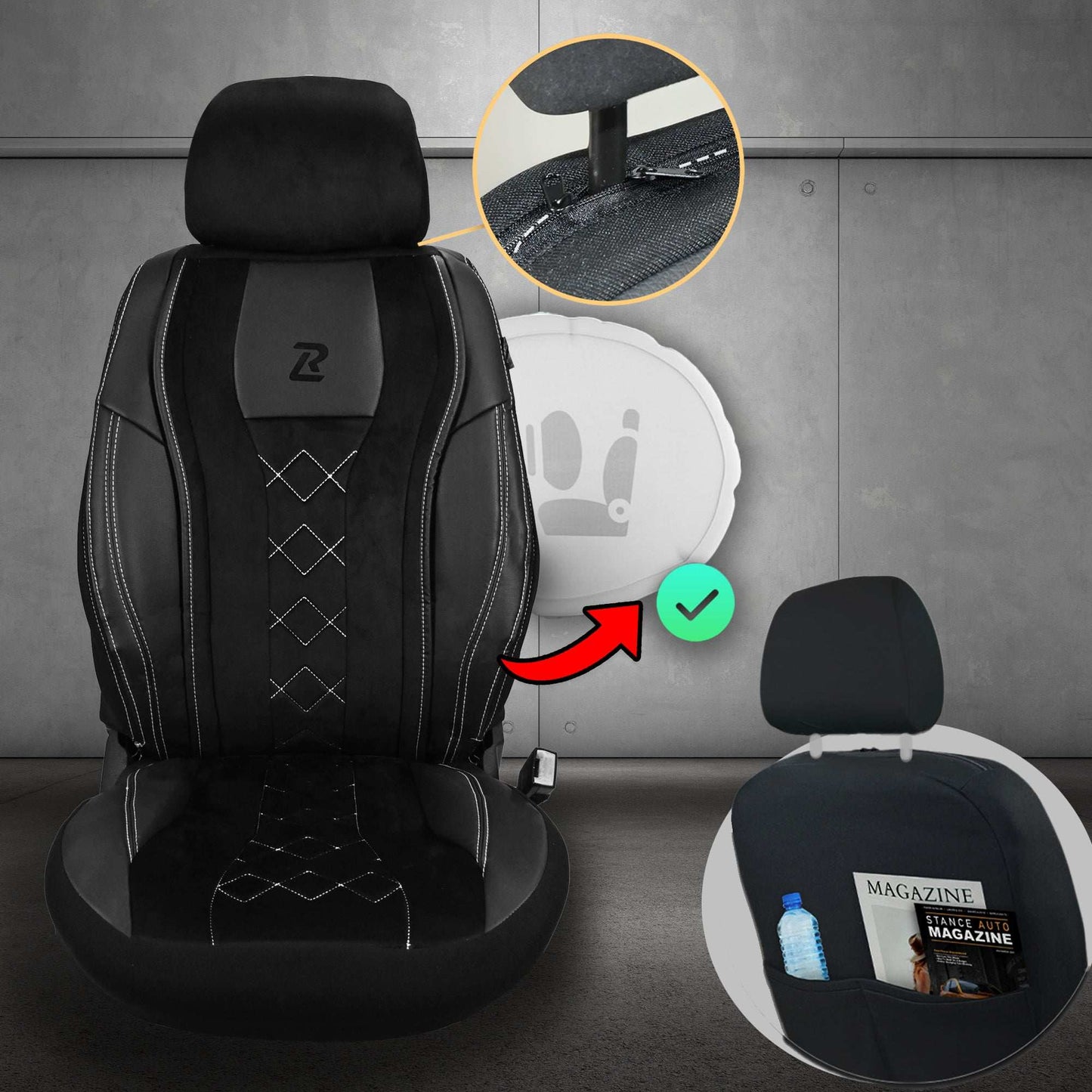 Pokrowce na fotele samochodowe AERO - Czarno Szary (PRZÓD) 