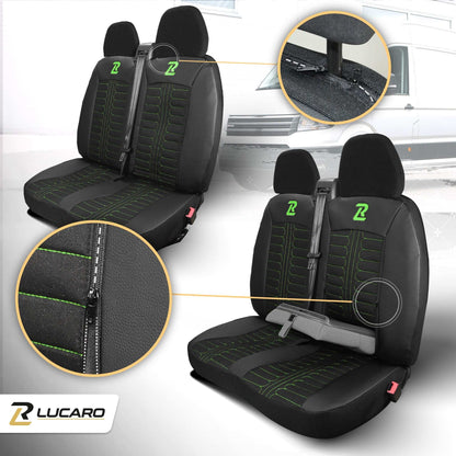 Pokrowce na fotele TORNADO Fiat Ducato, Peugeot Boxer, Citroen Jumper, Opel Movano C, RAM Promaster CZARNO - ZIELONY 