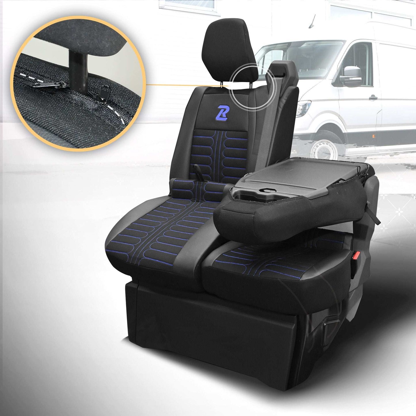 Pokrowce na fotele TORNADO Renault Master 4, Nissan Interstar 3 (Oparcie dzielone, siedzisko dzielone) CZARNO - NIEBIESKI 