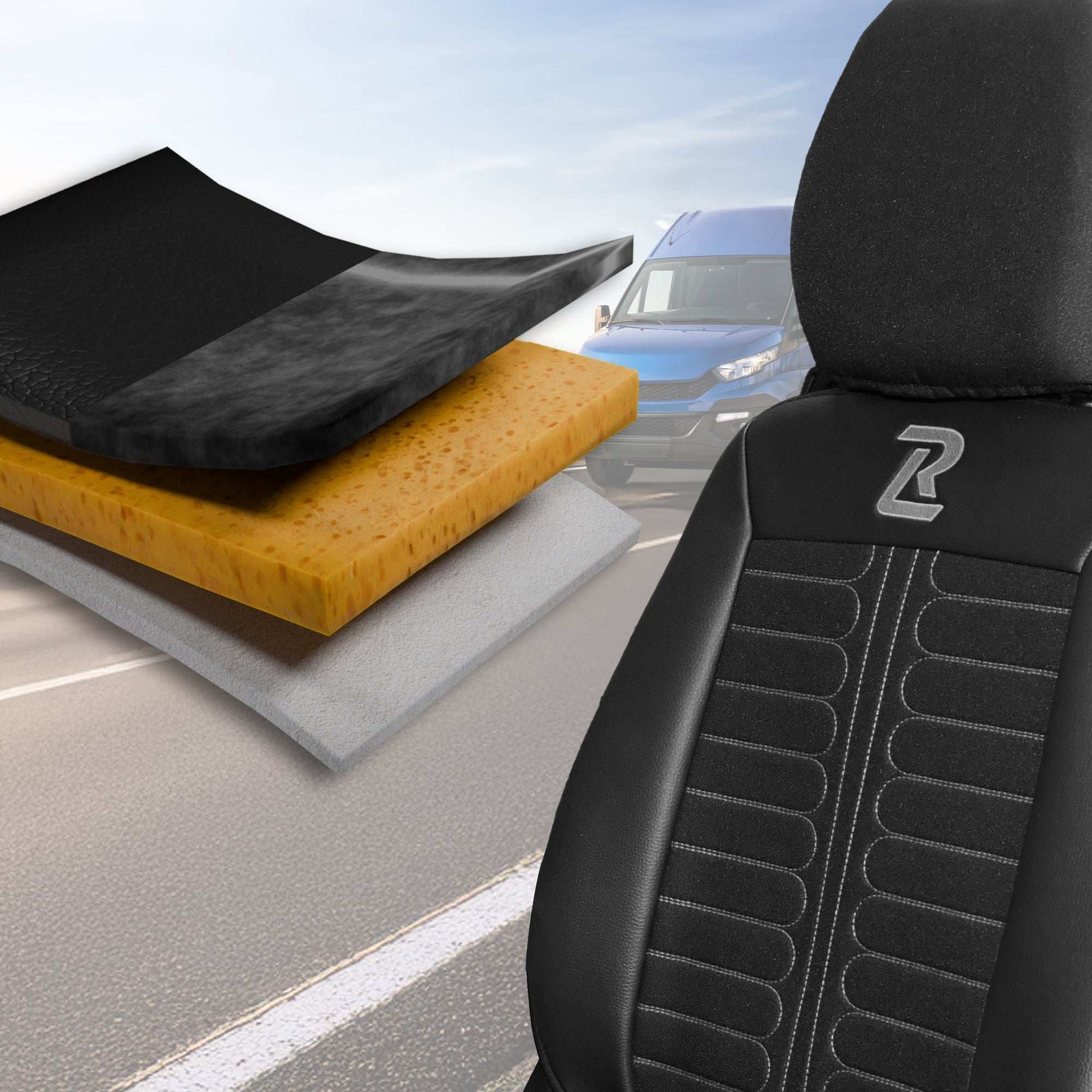 Pokrowce na fotele TORNADO Iveco Daily od 2014 1+2 - Czarno szary 